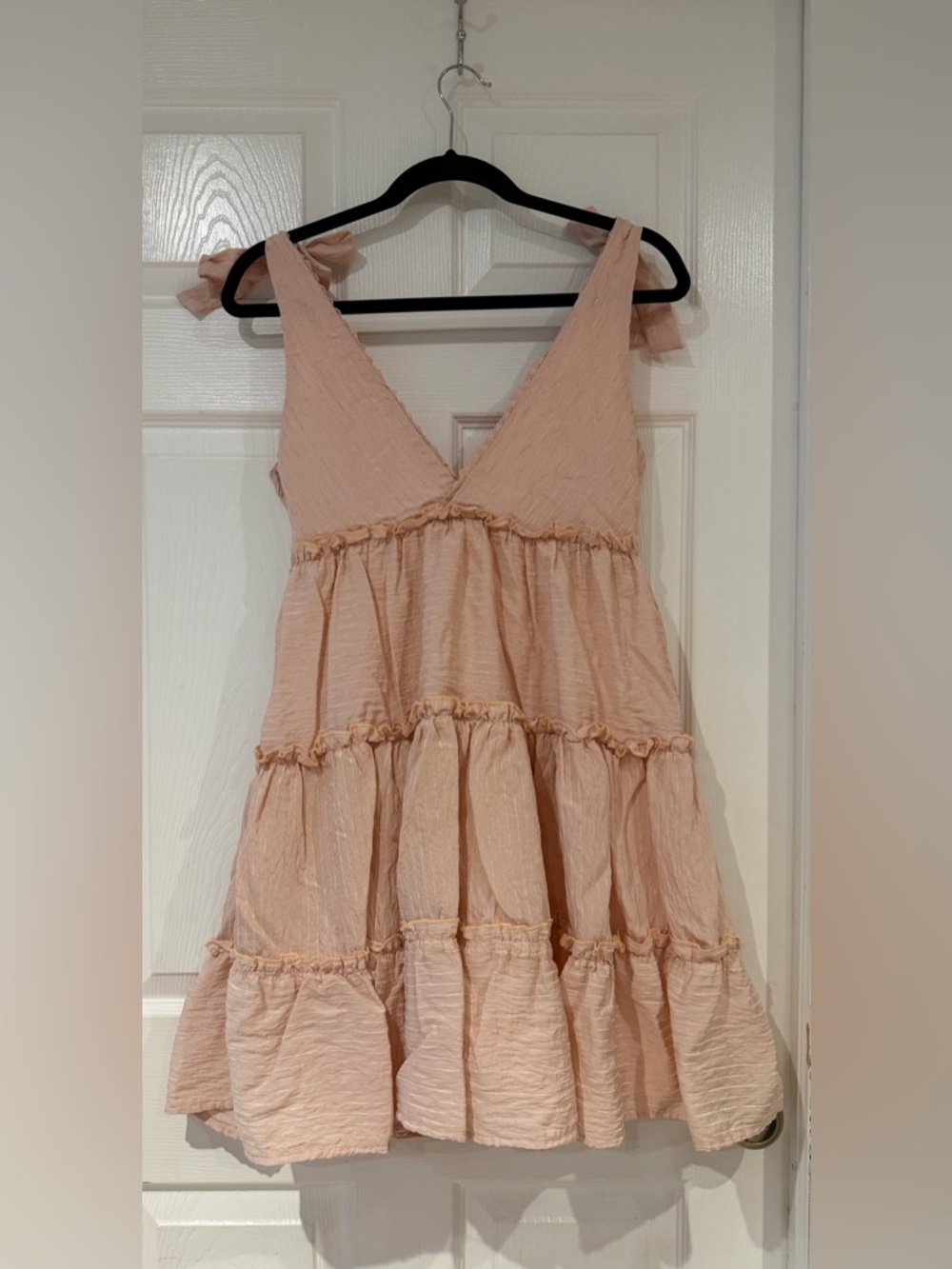 Anthropologie If By Sea Tie Strap Tiered Mini Dress Blush Pink Size S Coquette - Picture 2 of 6
